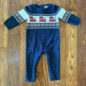 Janie and Jack One Piece Sweater Boys 12-18 Months Train Fair Isle Christmas